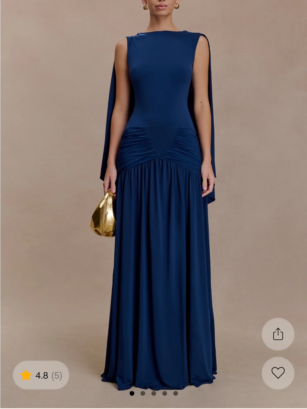 Meshki Navy Ruched Maxi Dress with Cape Detailing